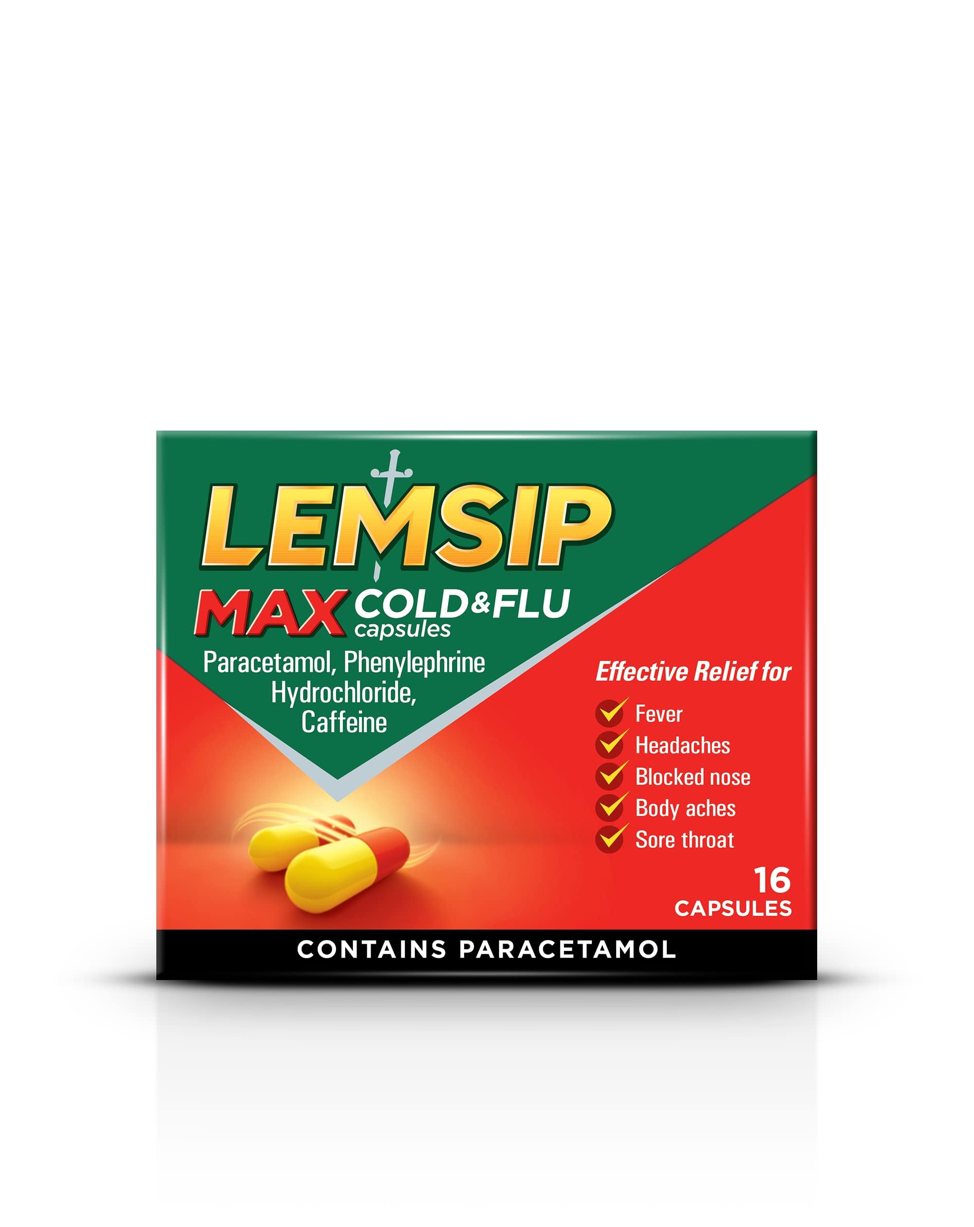 Lemsip Max Cold & Flu Lemon Capsules Paracetamol 8 Pack