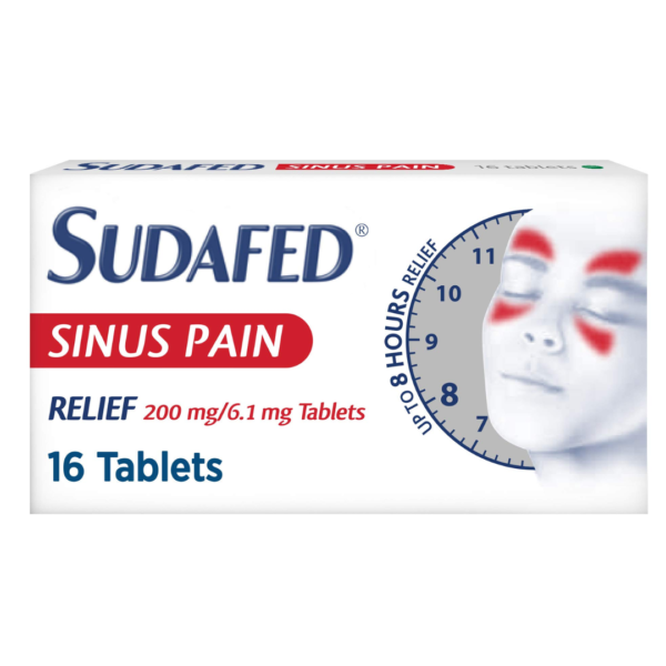 Sudafed Sinus Pain Relief 200mg/6.1mg 16 Tablets